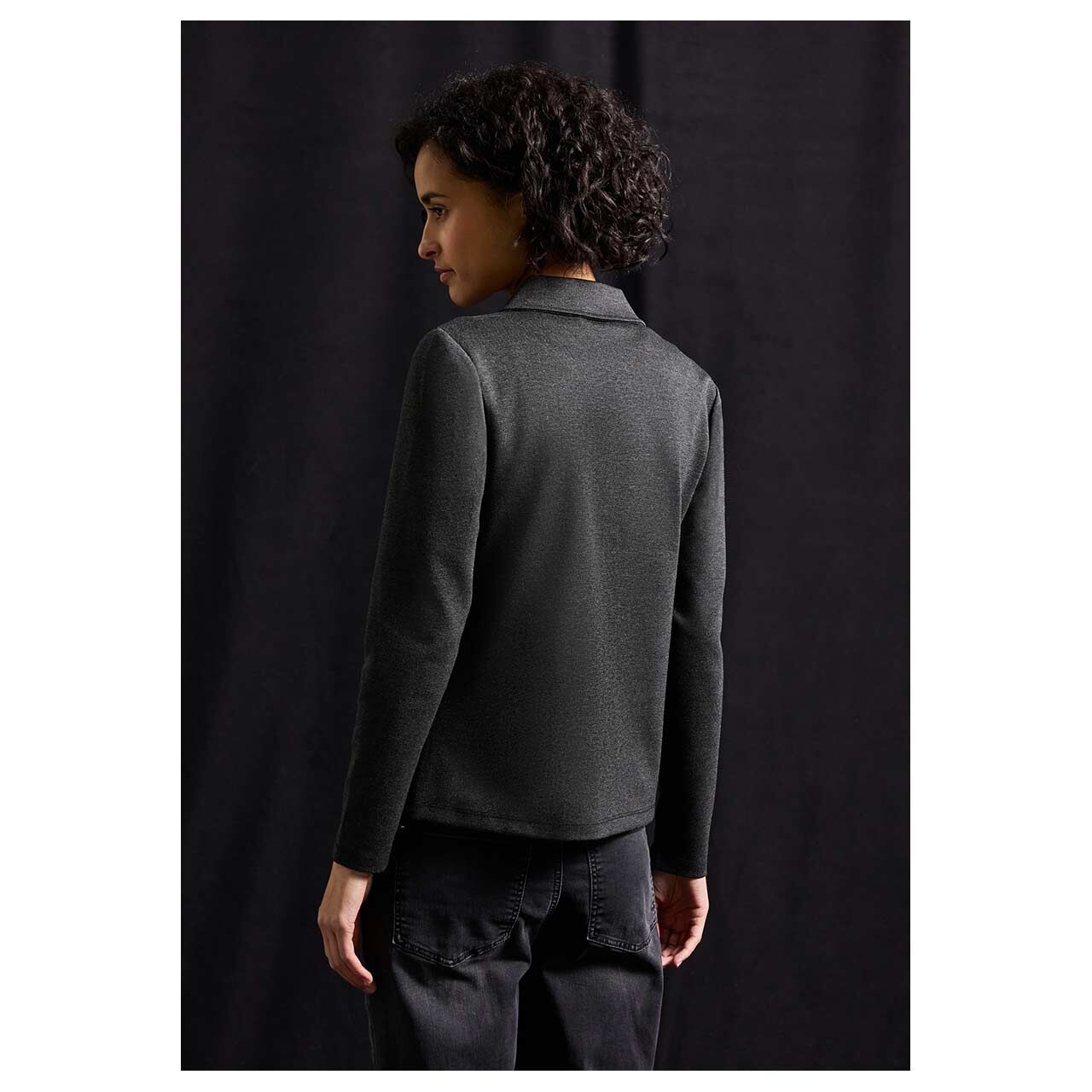 Damen Blazer Basic von Street One in Schwarz meliert, Rückansicht am Model