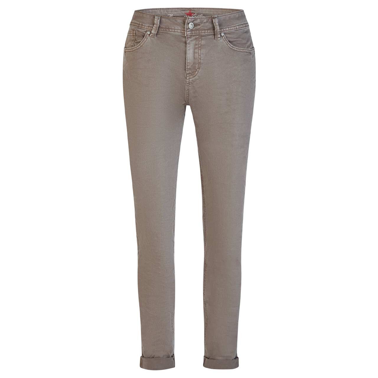 Damen Baumwollhose Malibu-Zip High Stretch Twill von Buena Vista in Grau-Braun, Vorderansicht