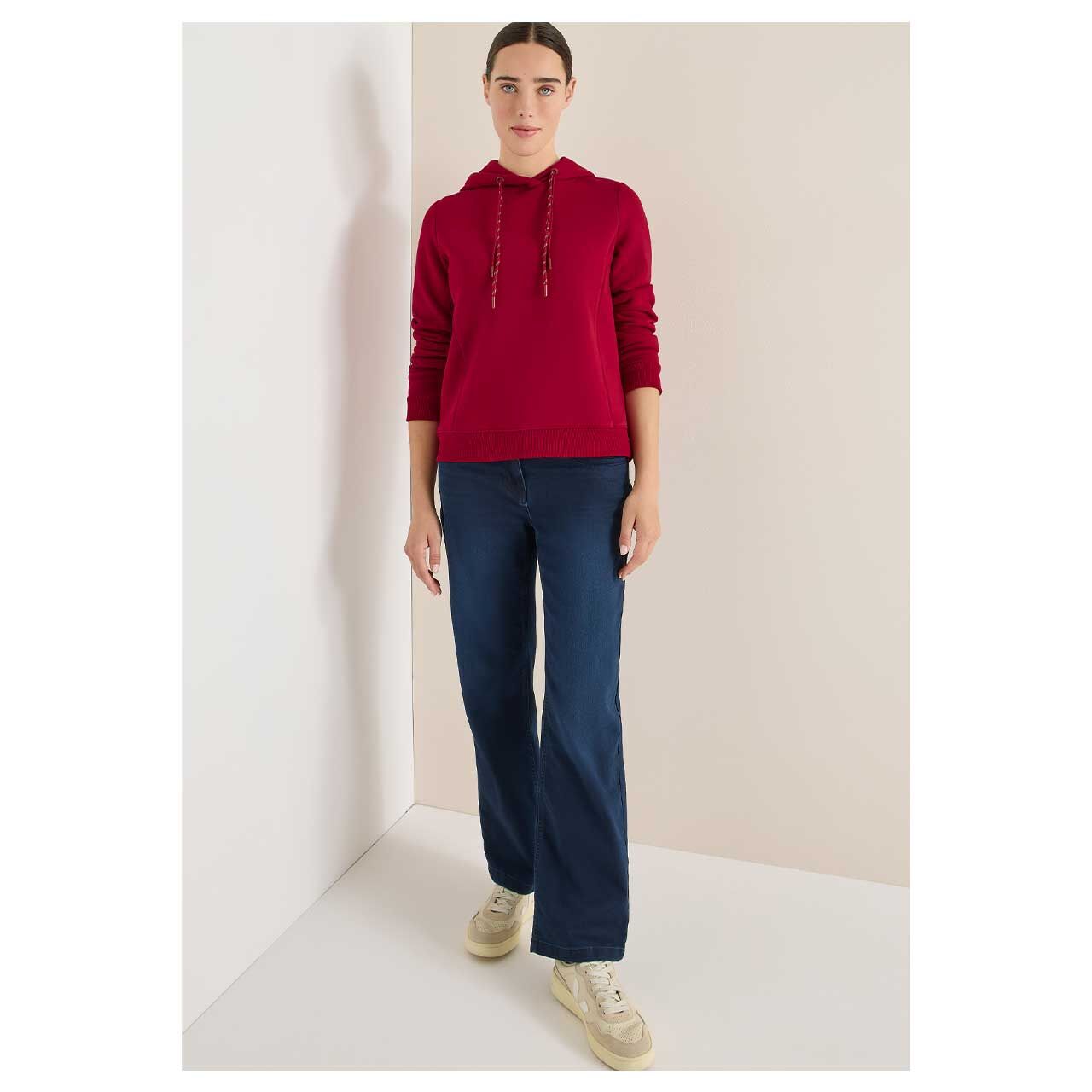 Damen Hoodie Sweatshirt Embroidery von Cecil in Magenta, Ganzkörperansicht am Model