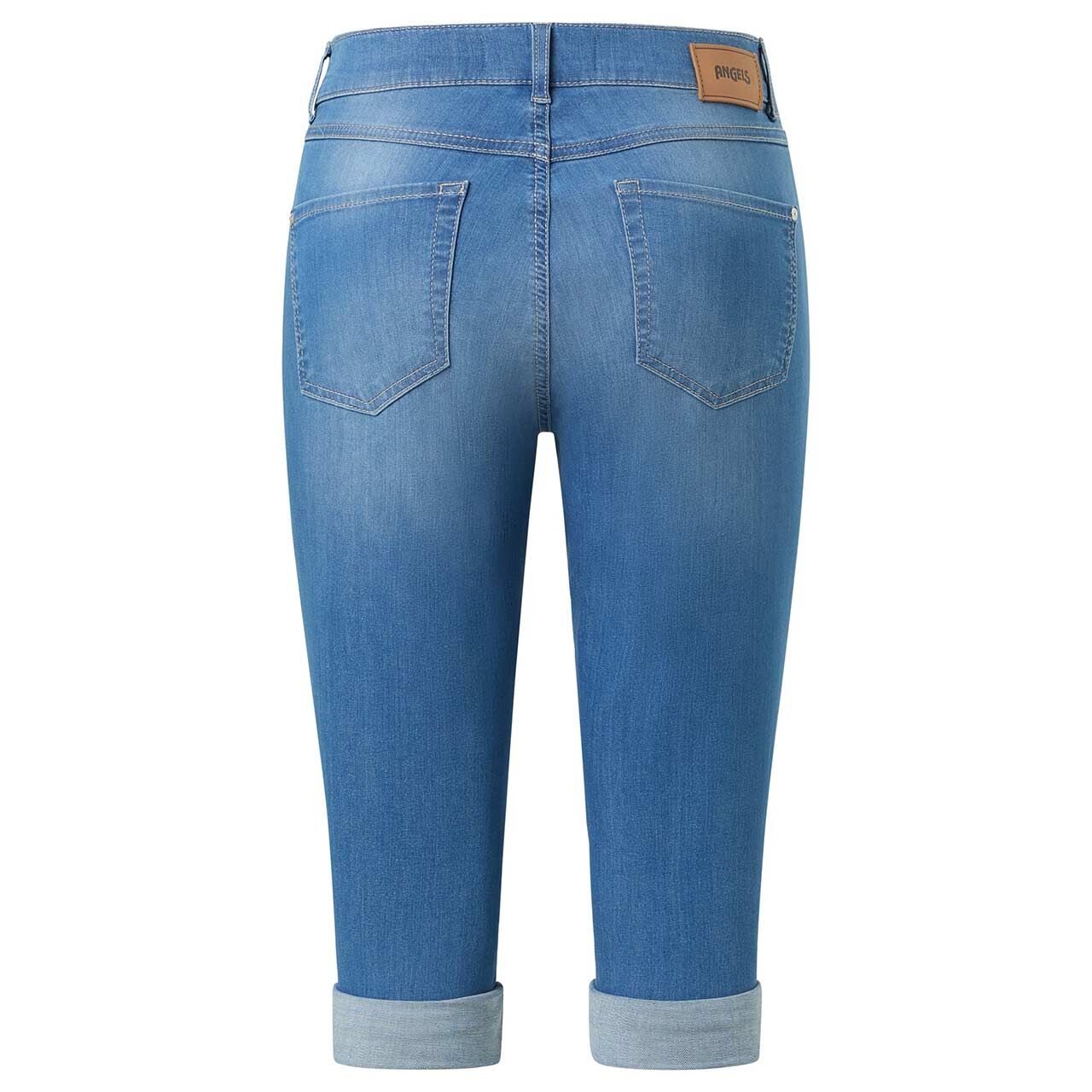 Stretch Damen 3/4 Jeans Capri von Angels in Blau angewaschen, Rückansicht