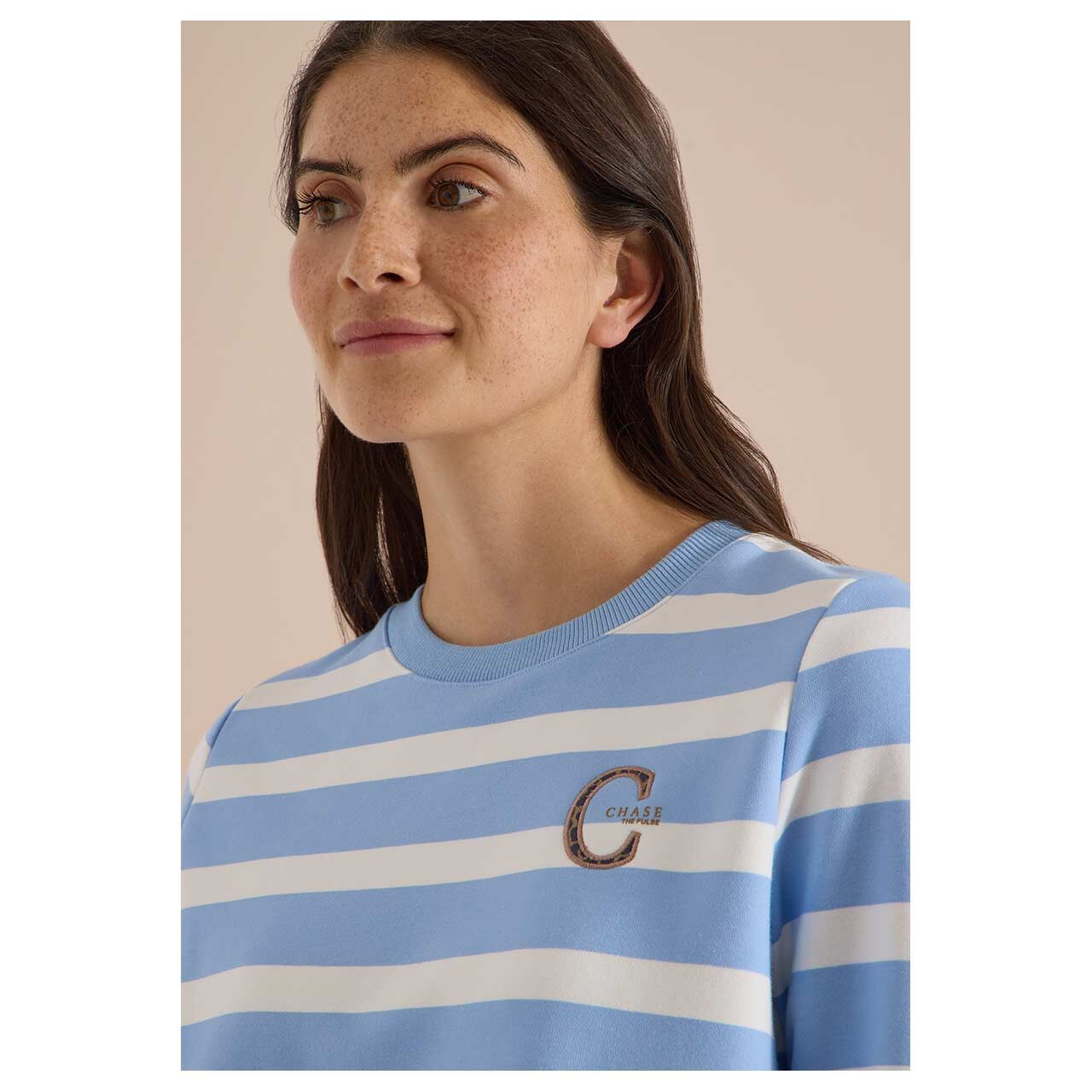 Cecil Damen Sweatshirt Striped Embroidery easy blue