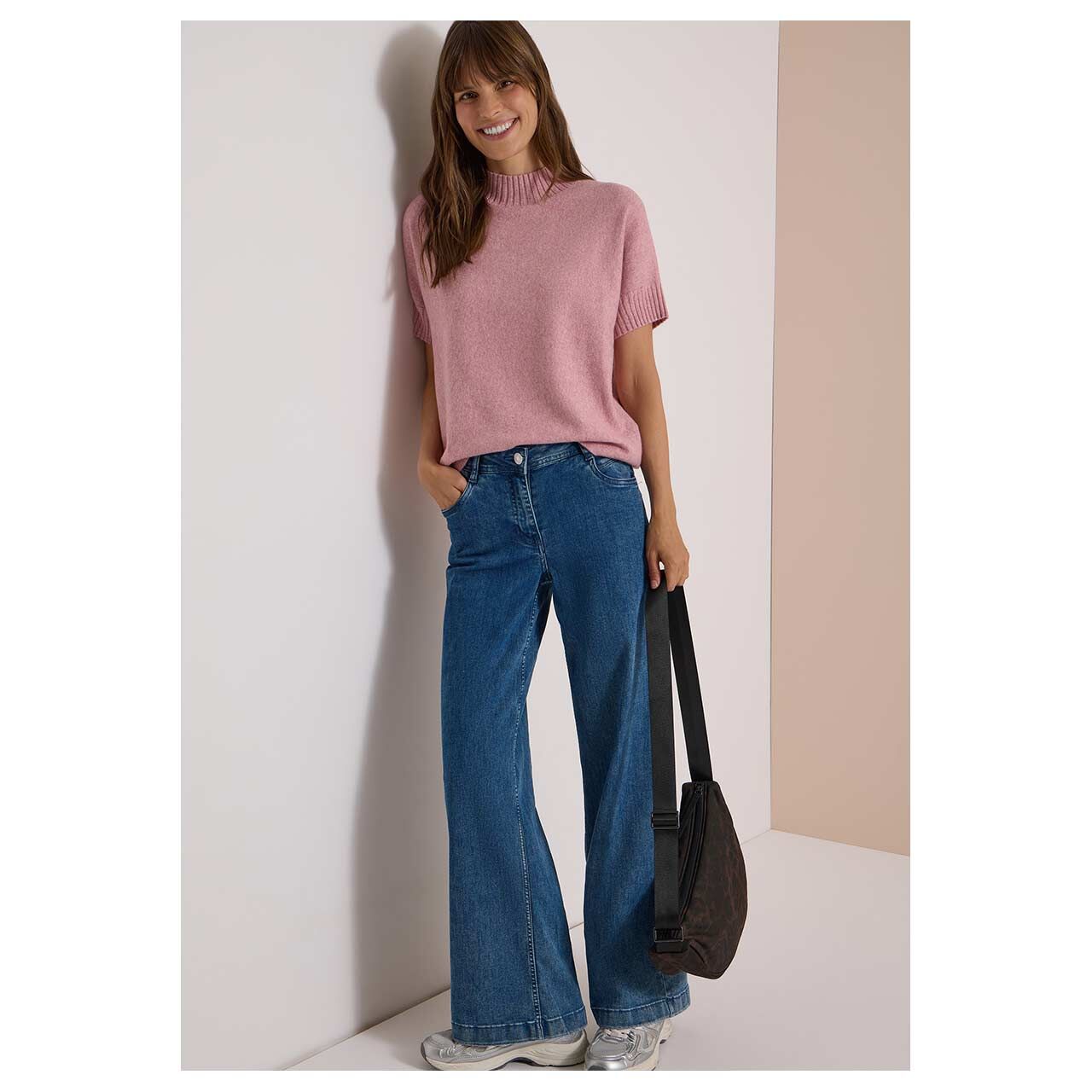 Damen Kurzarm Pullover Shortsleeve Dolman von Cecil in Rosa meliert, Ganzkörperansicht am Model