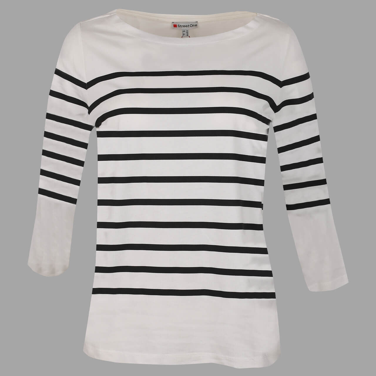 Street One Printed Stripe 3/4 Arm Shirt für Damen in Weiß gestreift, FarbNr.: 20108