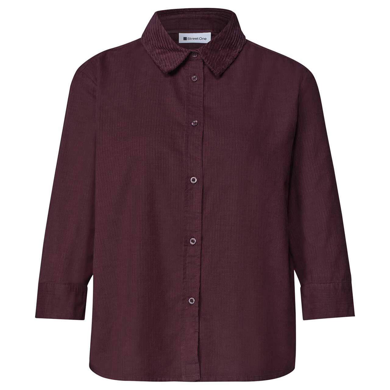 Street One Damen 3/4 Arm Cord Bluse Corduroy Mix Shirtcollar rustic rouge