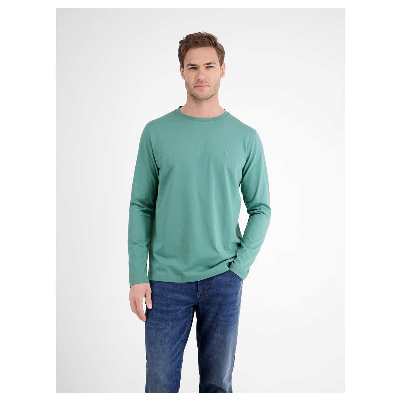 Herren Langarm Shirt von Lerros in Türkis, Vorderansicht am Model