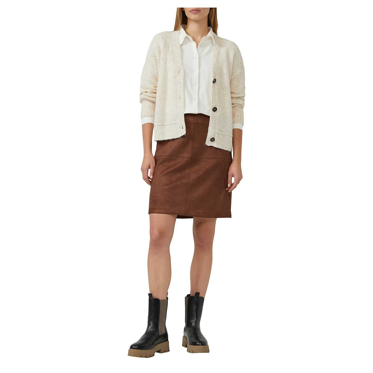 Damen Velours Rock von s.Oliver in Braun, Ganzkörper Vorderansicht am Model