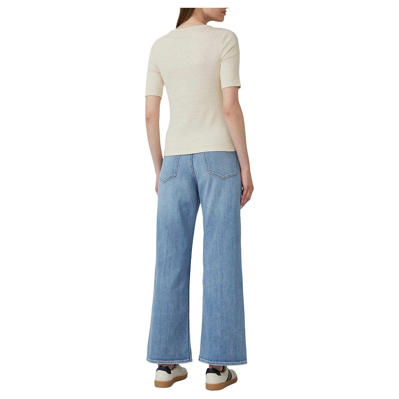 Damen T-Shirt von s.Oliver in Beige meliert mit der Farbnummer 81W9, Rückansicht am Model