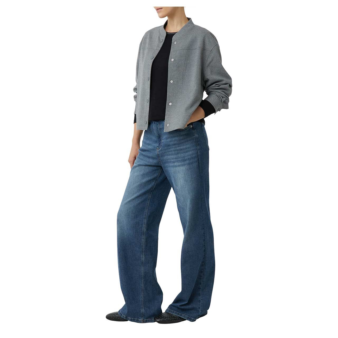 Damen Jacke Blouson von Comma in Grau meliert, Ganzkörperansicht Model vorne