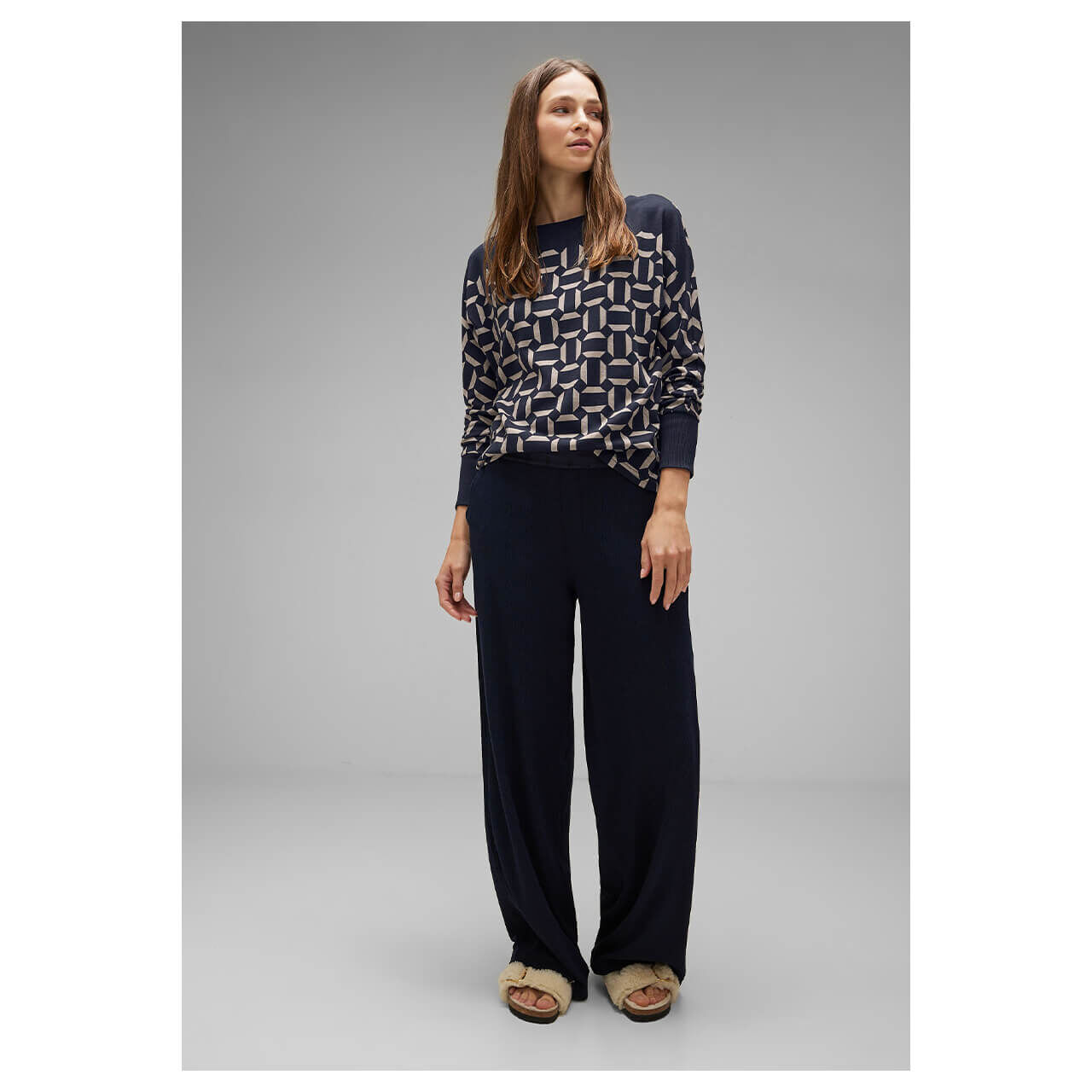 Street One Damen Langarm Shirt Cozy Jacquard deep blue