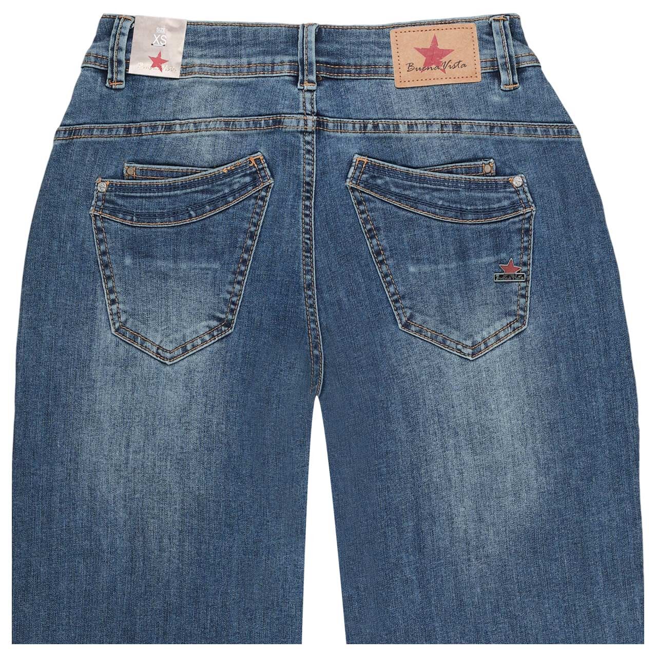 Damenjeans Malibu 7/8 Relaxed Stretch Denim von Buena Vista in Blau angewaschen mit Destroyed-Effekten, detaillierte Rückansicht
