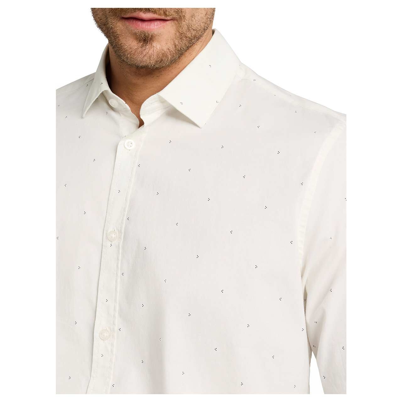 Herren Langarm Hemd von Tom Tailor in Weiß mit Print, Detailansicht Model vorne