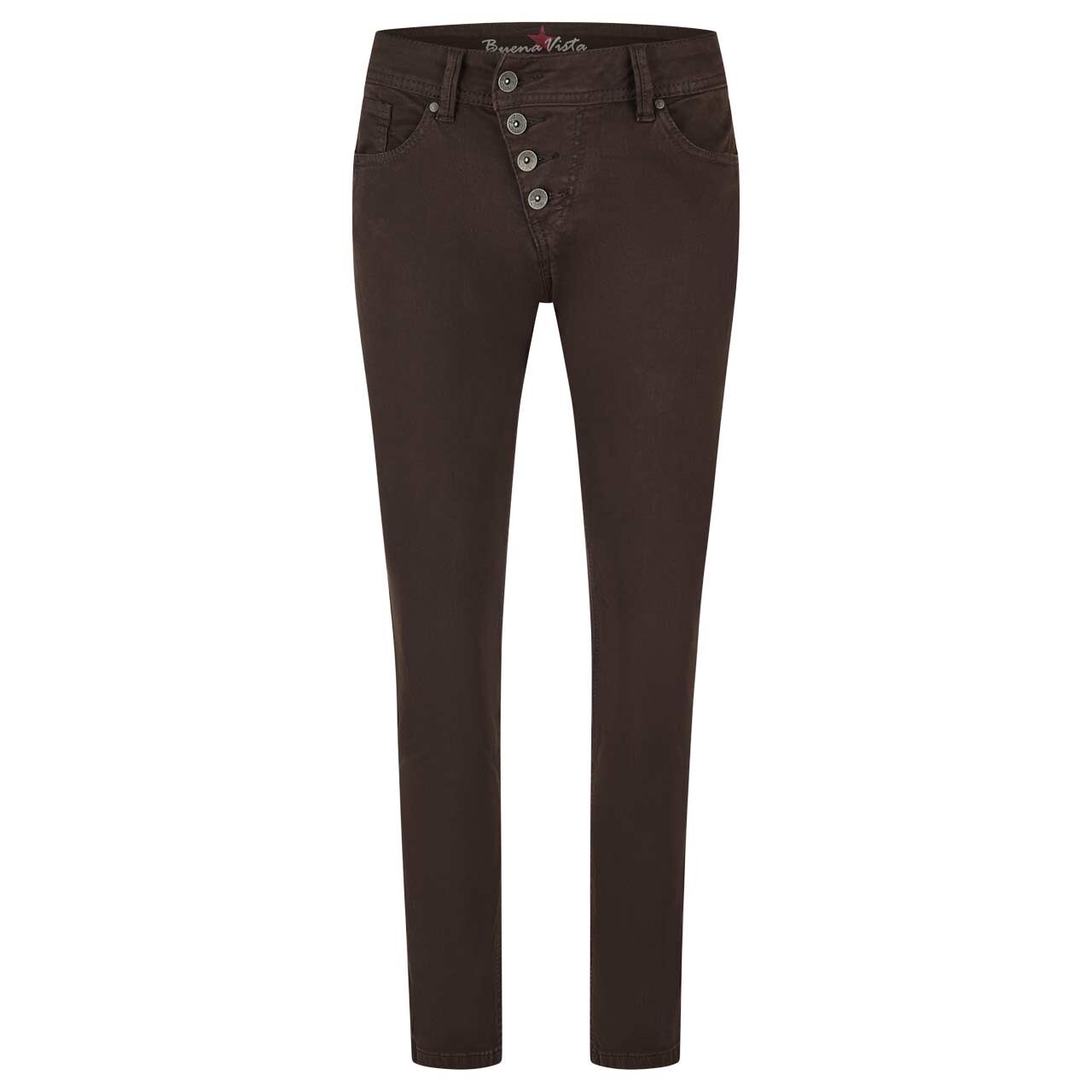 Damen Ankle Baumwollhose Malibu Cropped Stretch Twill von Buena Vista in Dunkelbraun, Vorderansicht