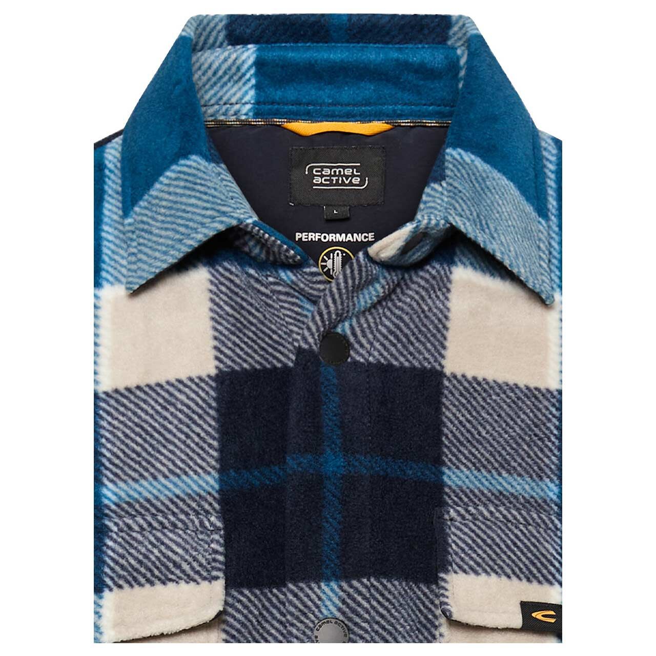 Herren Hemdjacke von Camel active in Blau kariert, detaillierte Vorderansicht