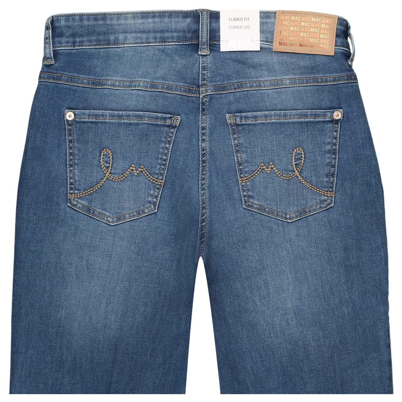 Stretch Damenjeans Laura von MAC in Blau angewaschen, detaillierte Rückansicht