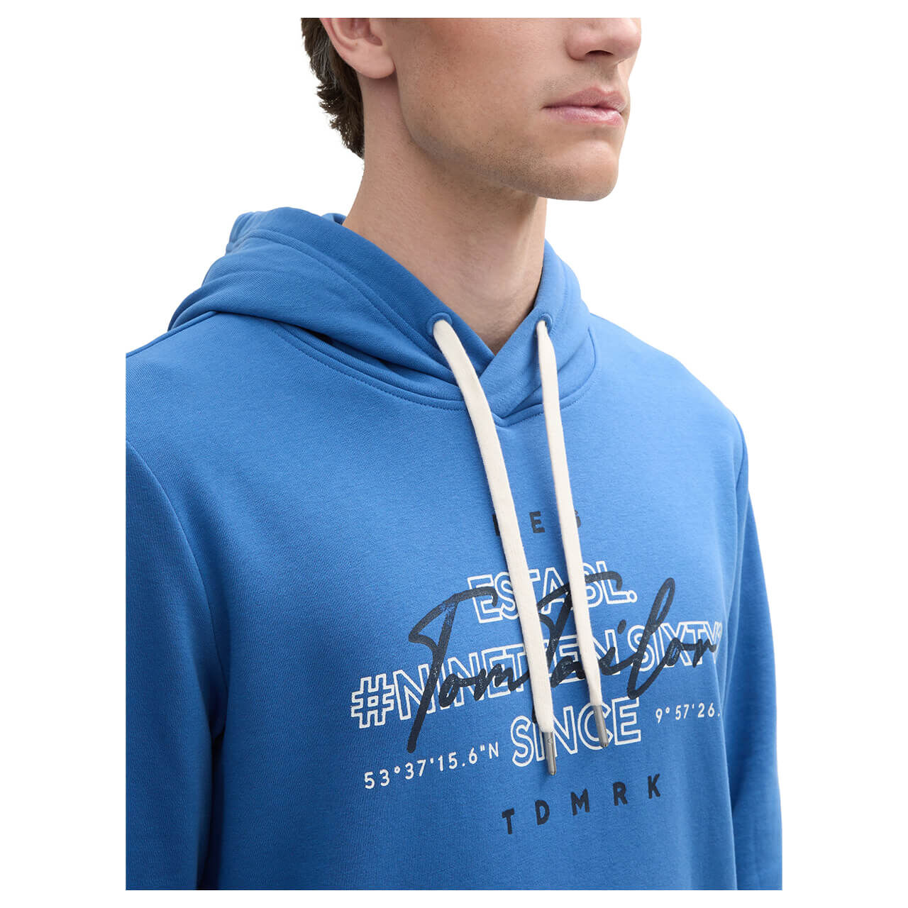 Tom Tailor Herren Hoodie Sweatshirt mid blue printed