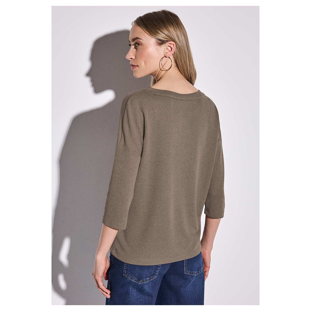 Street One Damen 3/4 Arm Shirt Knit Look stone brown