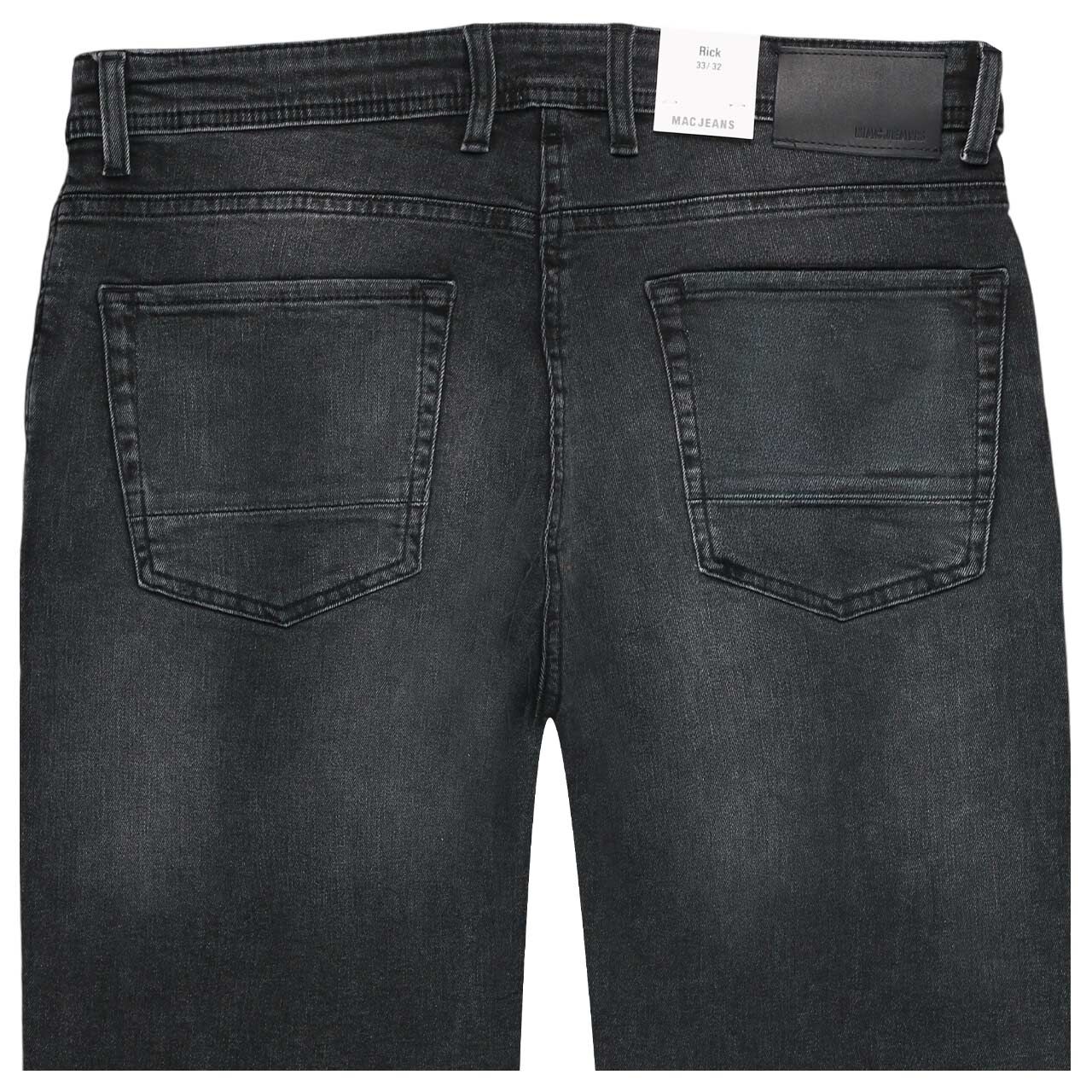 Herrenjeans Rick von MAC in Dunkelgrau verwaschen, detaillierte Rückansicht