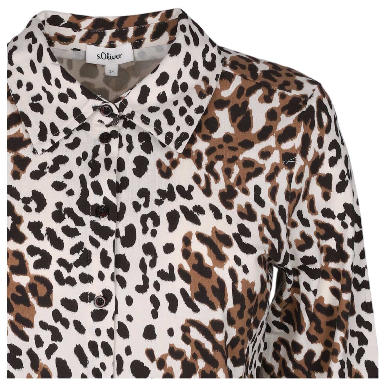 Damen Langarm Bluse von s.Oliver in Braun mit Print, detaillierte Vorderansicht