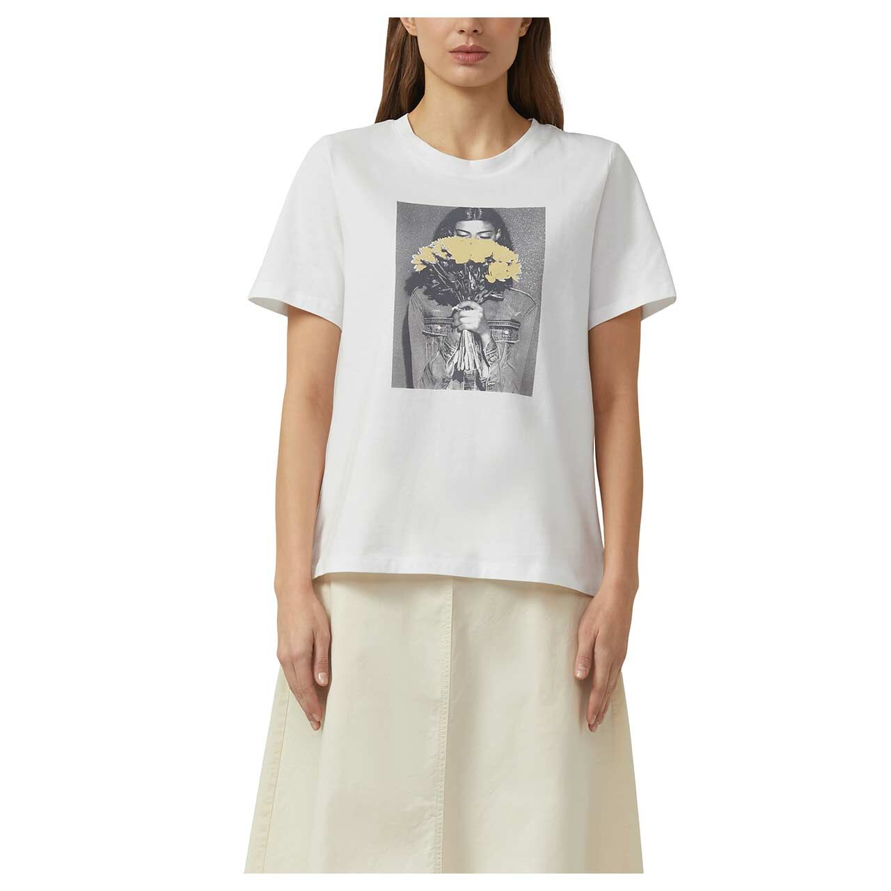 s.Oliver Damen T-Shirt in Weiß mit Print, Vorderansicht Model