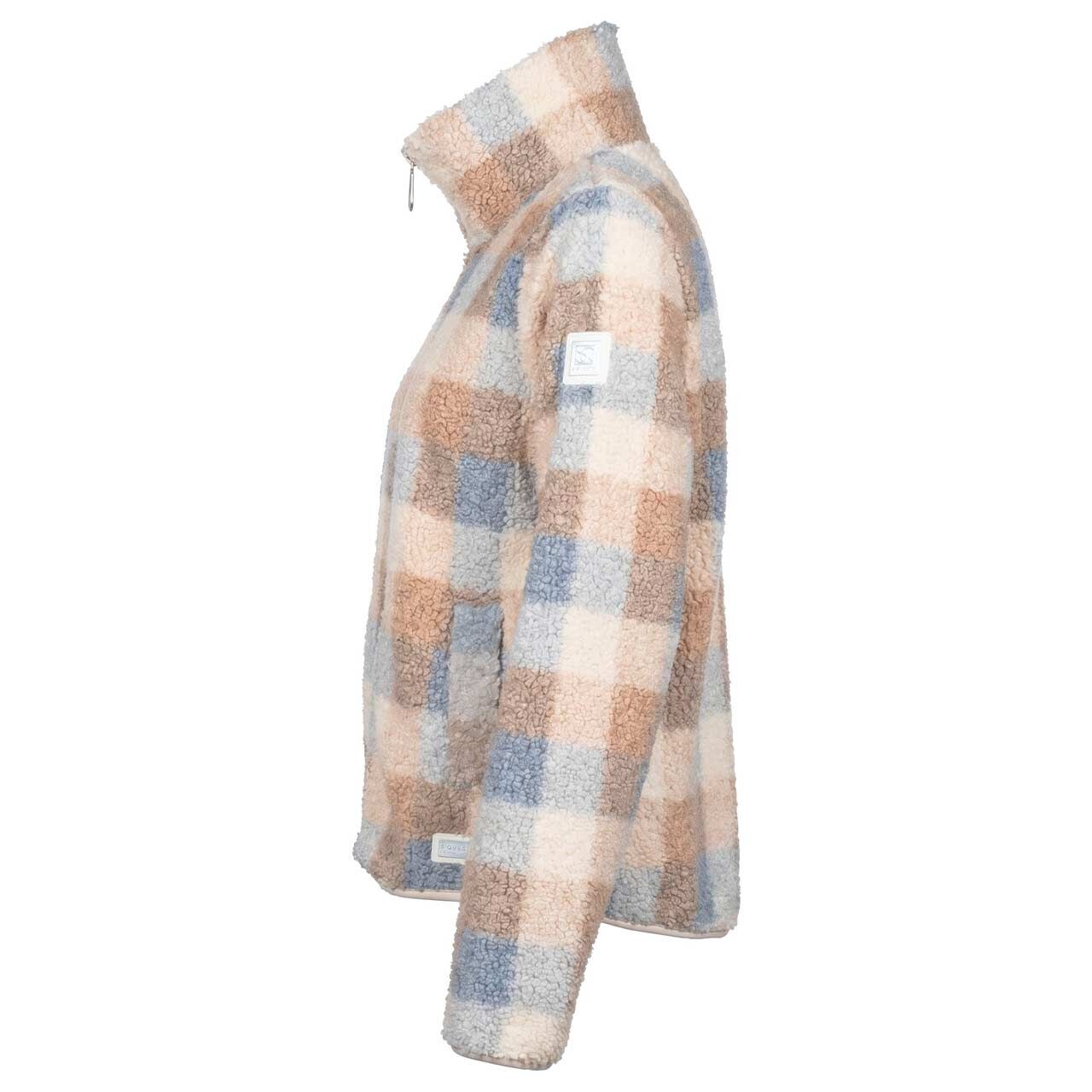 Damen Teddyjacke von Soquesto in Beige kariert, Seitenansicht