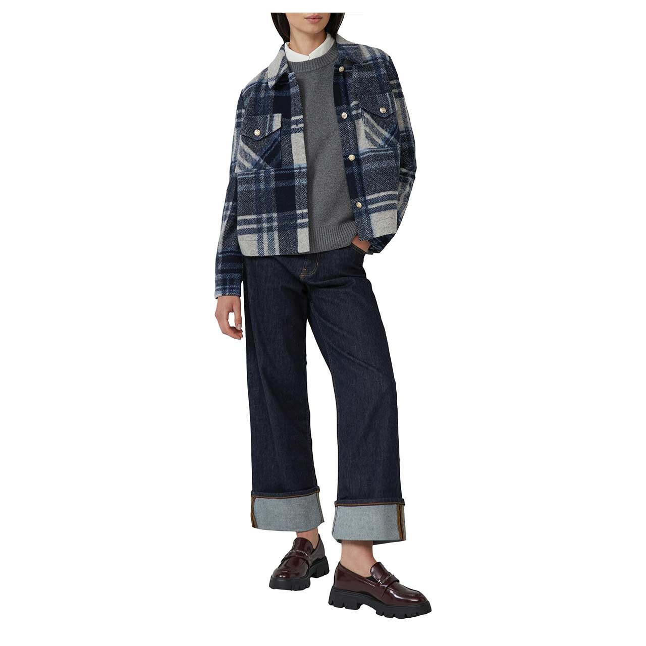 s.Oliver Damen Pullover in Dunkelgrau meliert, Ganzkörperansicht am Model