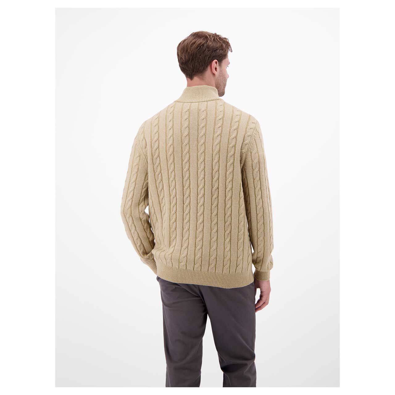 Herren Pullover Troyer von Lerros in Beige meliert, Rückansicht am Model