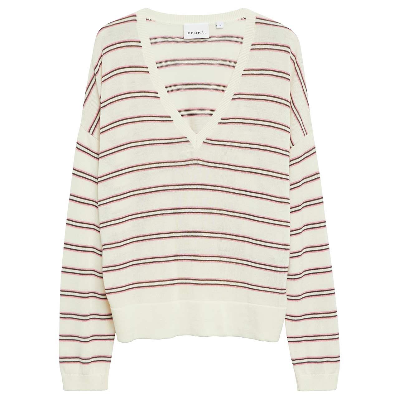 Comma Damen Pullover creme white stripes