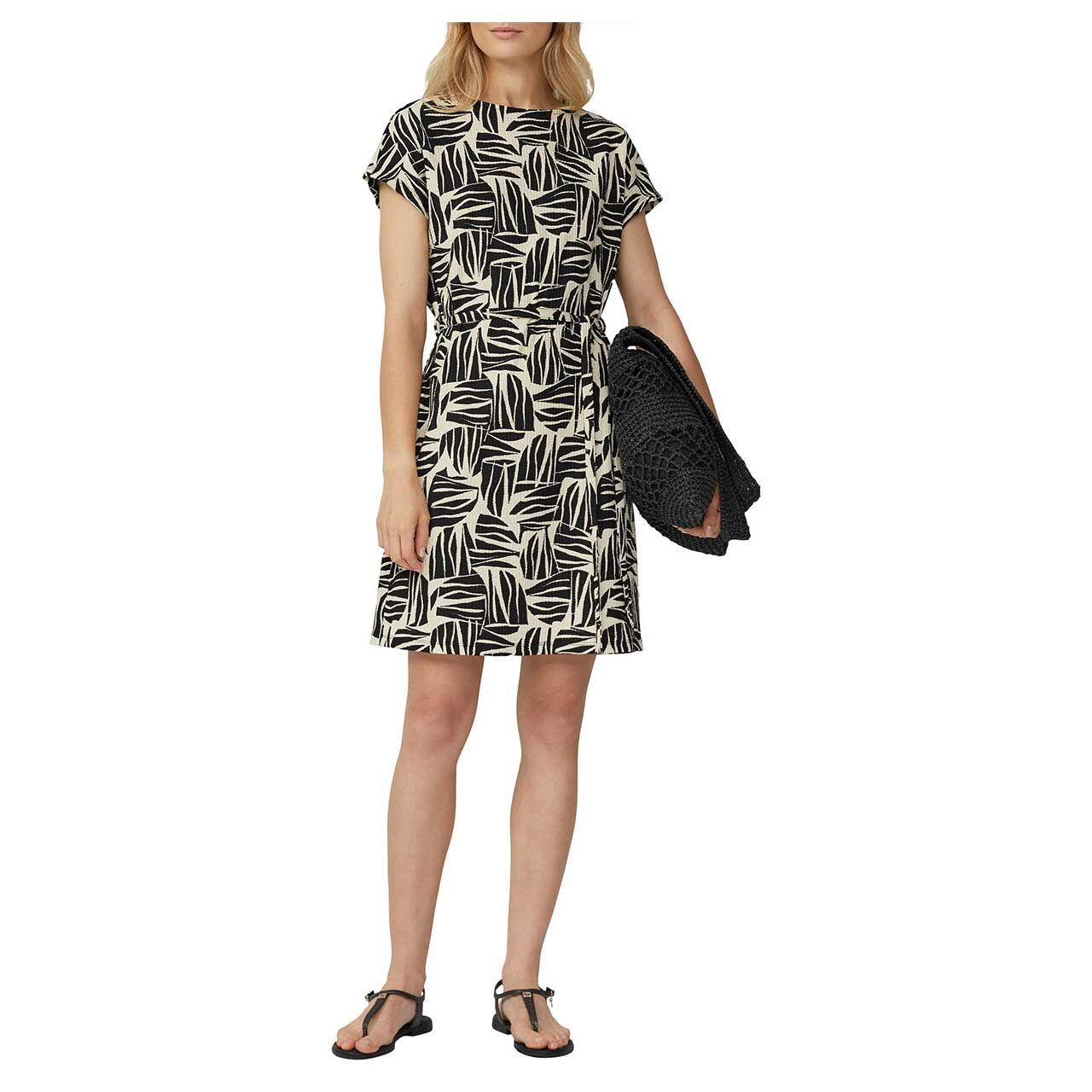 Damen Kurzarm Kleid von s.Oliver in Schwarz mit Print, Vorderansicht am Modell