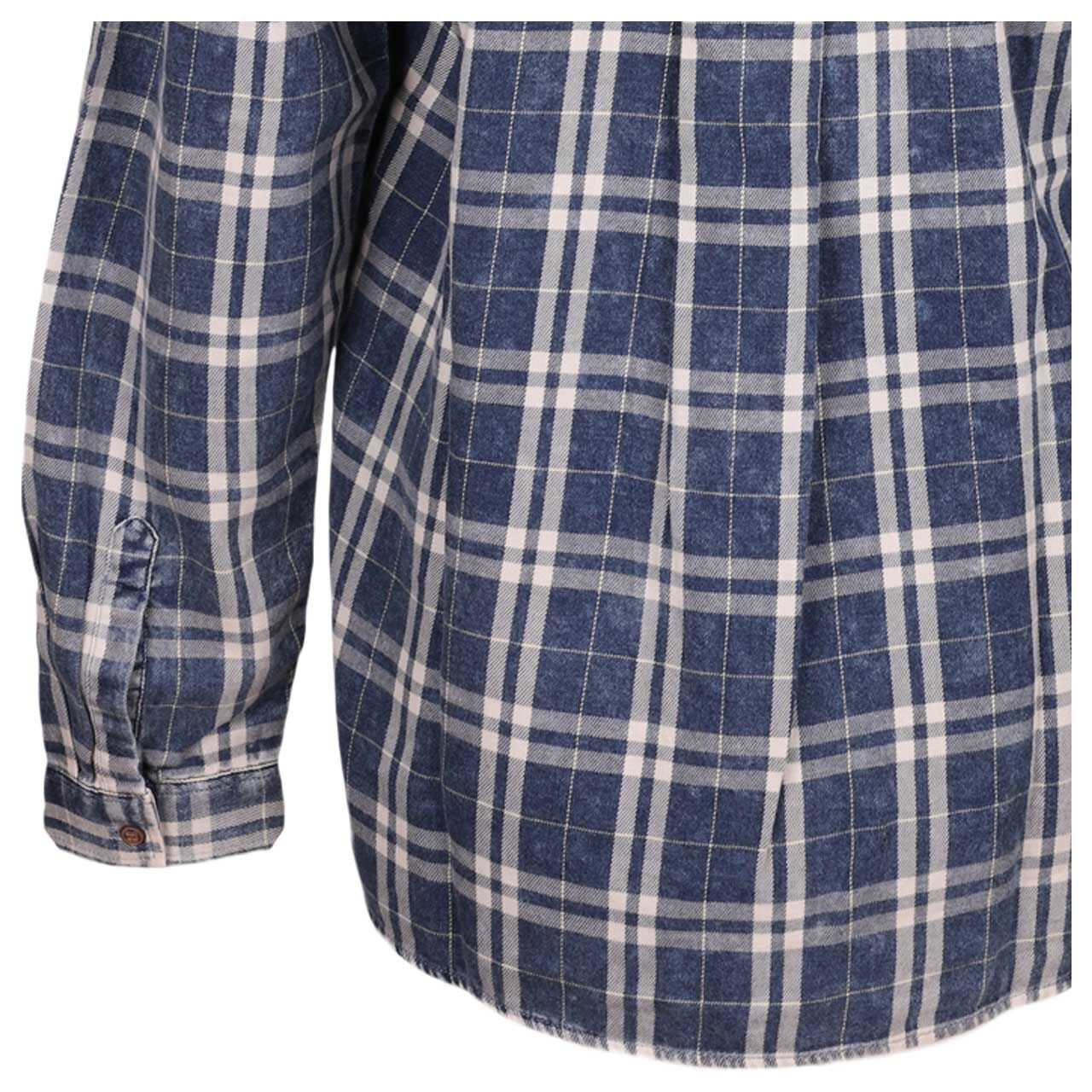 Damen Langarm Bluse von Camel active in Dunkelblau kariert, detaillierte Rückansicht