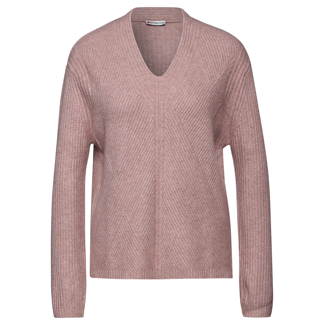 Street One Damen Pullover V-neck Basic Sweater rosewood pink melange