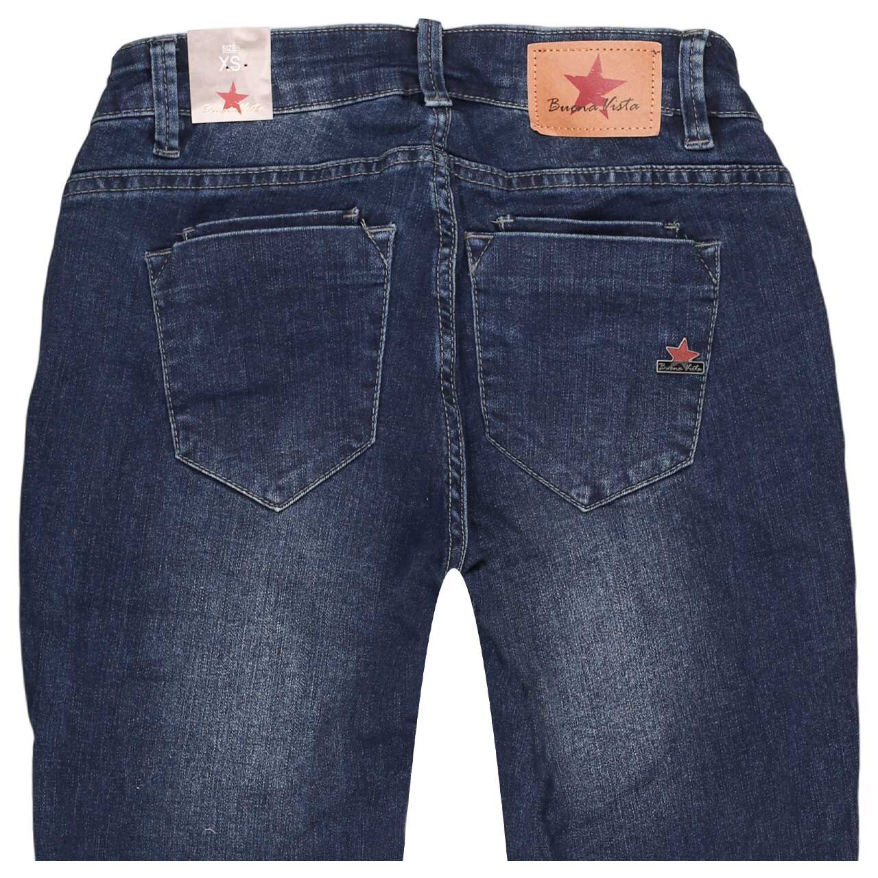 Damen Ankle Jeans Kim-Zip Cropped Stretch Denim von Buena Vista in Dunkelblau angewaschen, detaillierte Rückansicht