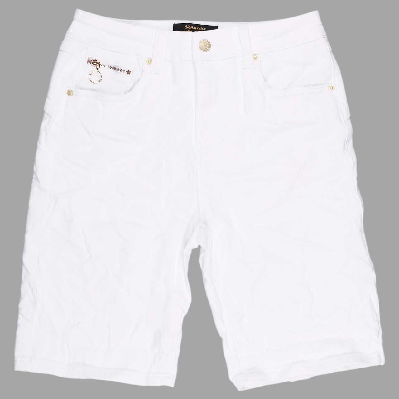 Detailansicht von vorne der Damen Jeans Shorts California Sunrise von Senoritas Icon in Weiß