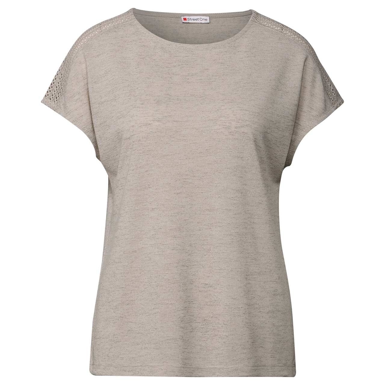 Street One Damen T-Shirt Linen Look with Laceshoulder moonstone sand