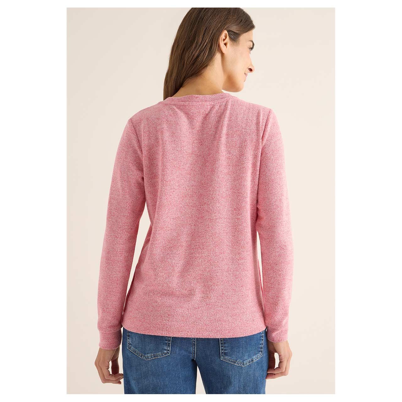 Damen Pullover Rib Button von Cecil in Rot meliert, Rückansicht am Model