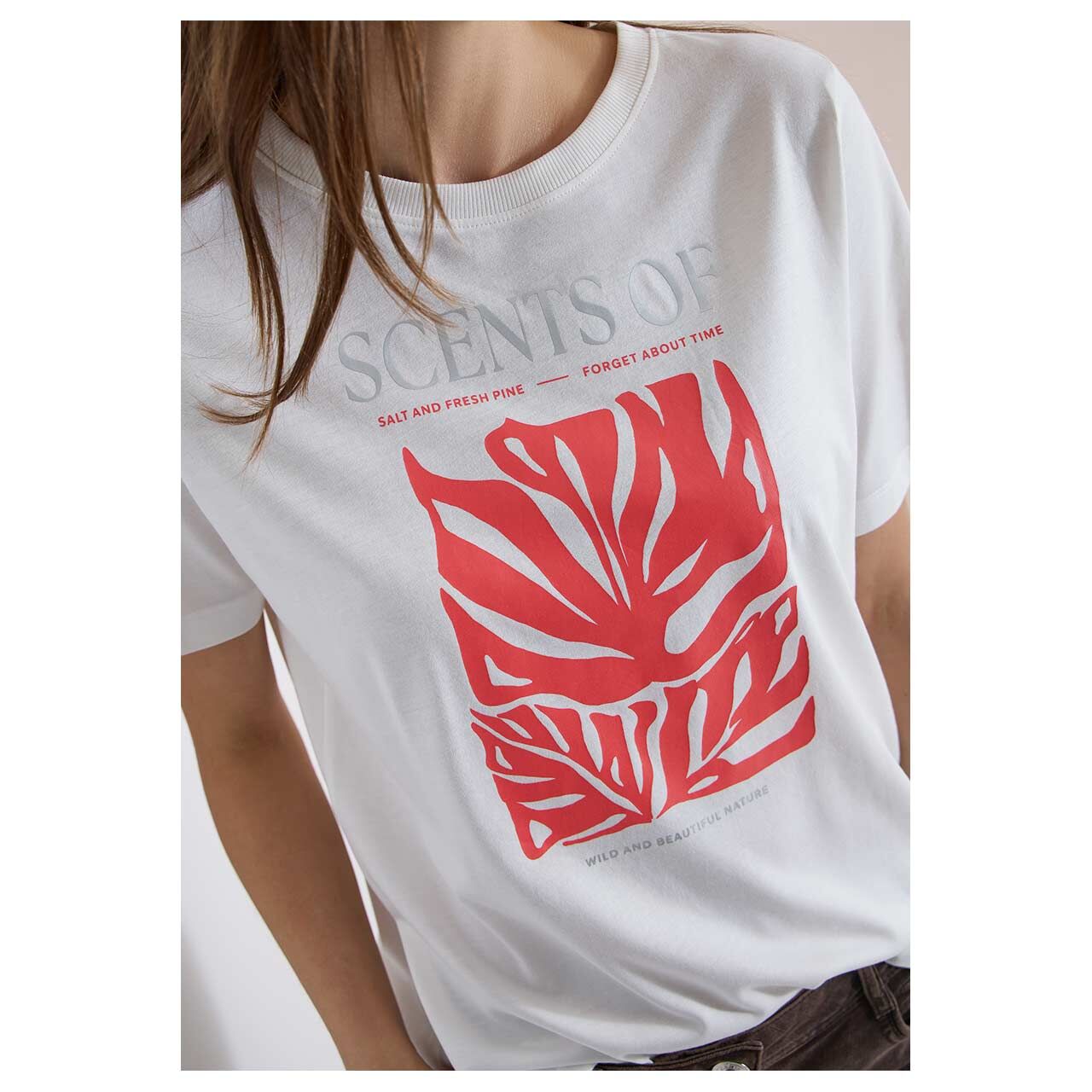 Cecil Damen T-Shirt Monstera Print vanilla white