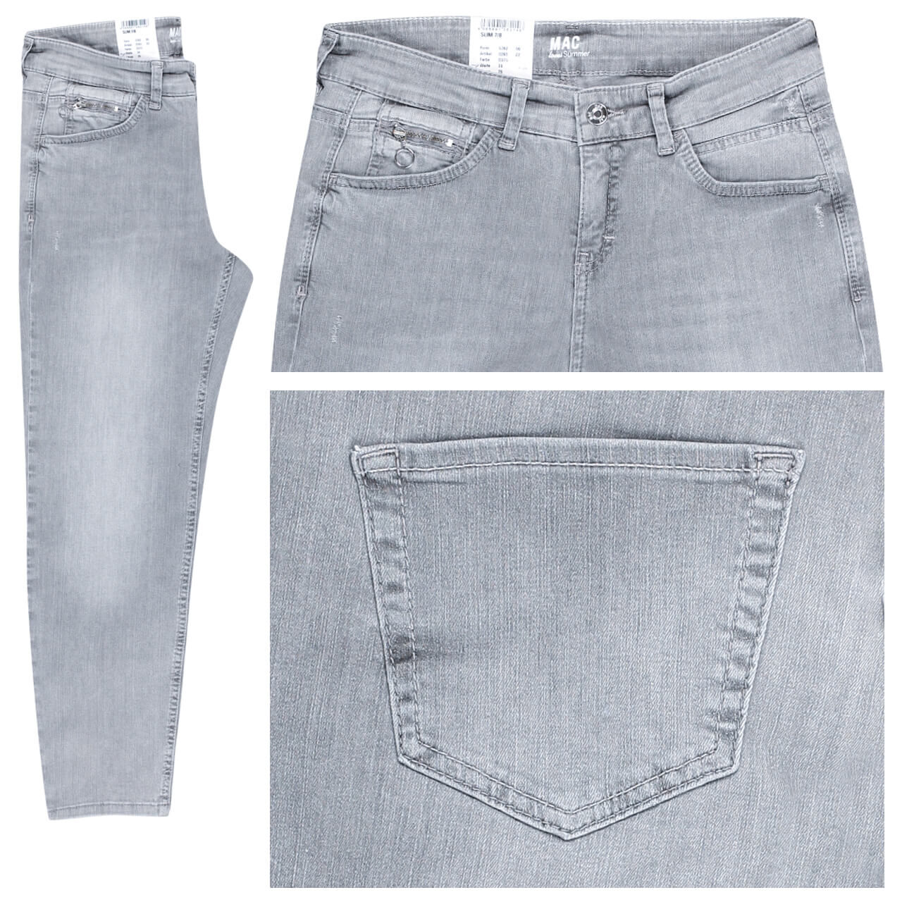MAC Jeans Slim 7/8 für Damen in Hellgrau angewaschen, FarbNr.: D375