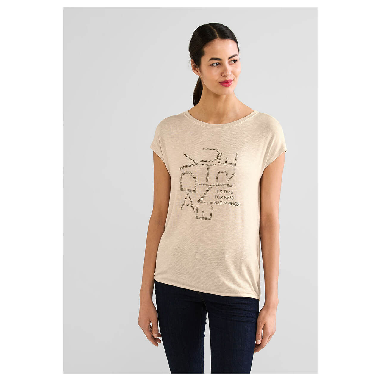 Street One Stone Wording T-Shirt light smooth sand