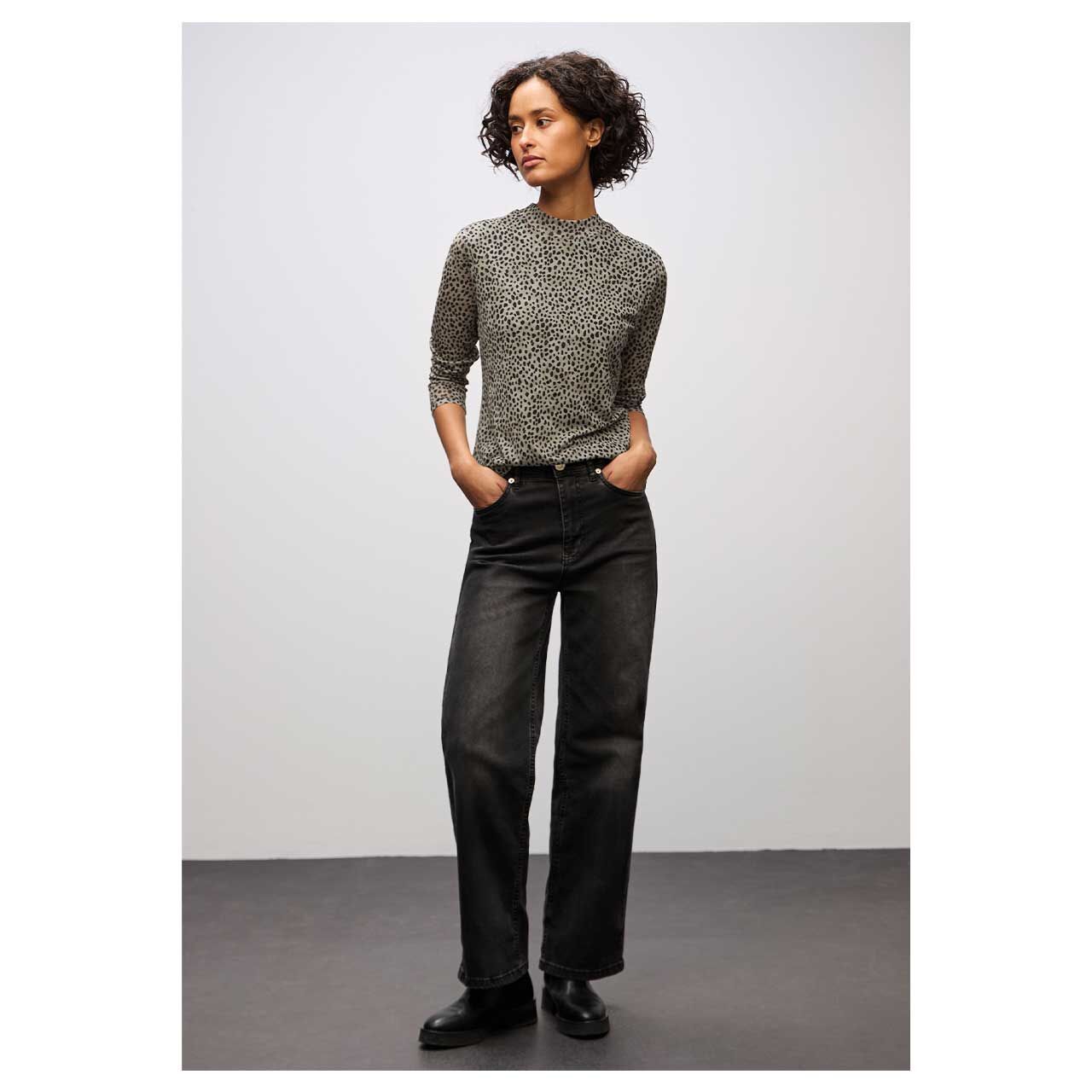 Damen Langarm Shirt Printed Mesh von Street One in Beige mit Print, Ganzkörperansicht