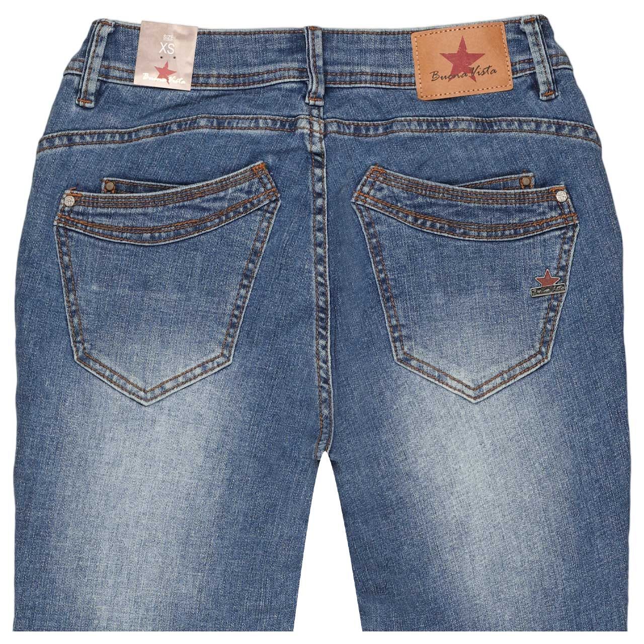 Damenjeans Malibu-Zip High Stretch Denim von Buena Vista in Mittelblau angewaschen, detaillierte Rückansicht