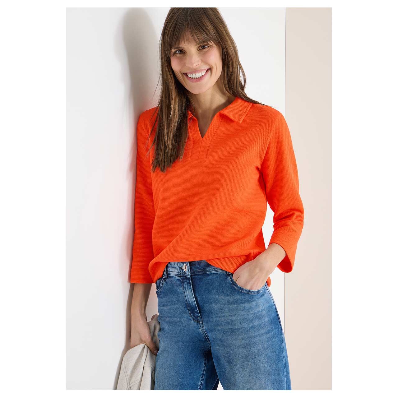 Damen 3/4 Arm Poloshirt Structured von Cecil in Orange-Rot , Vorderansicht am Model