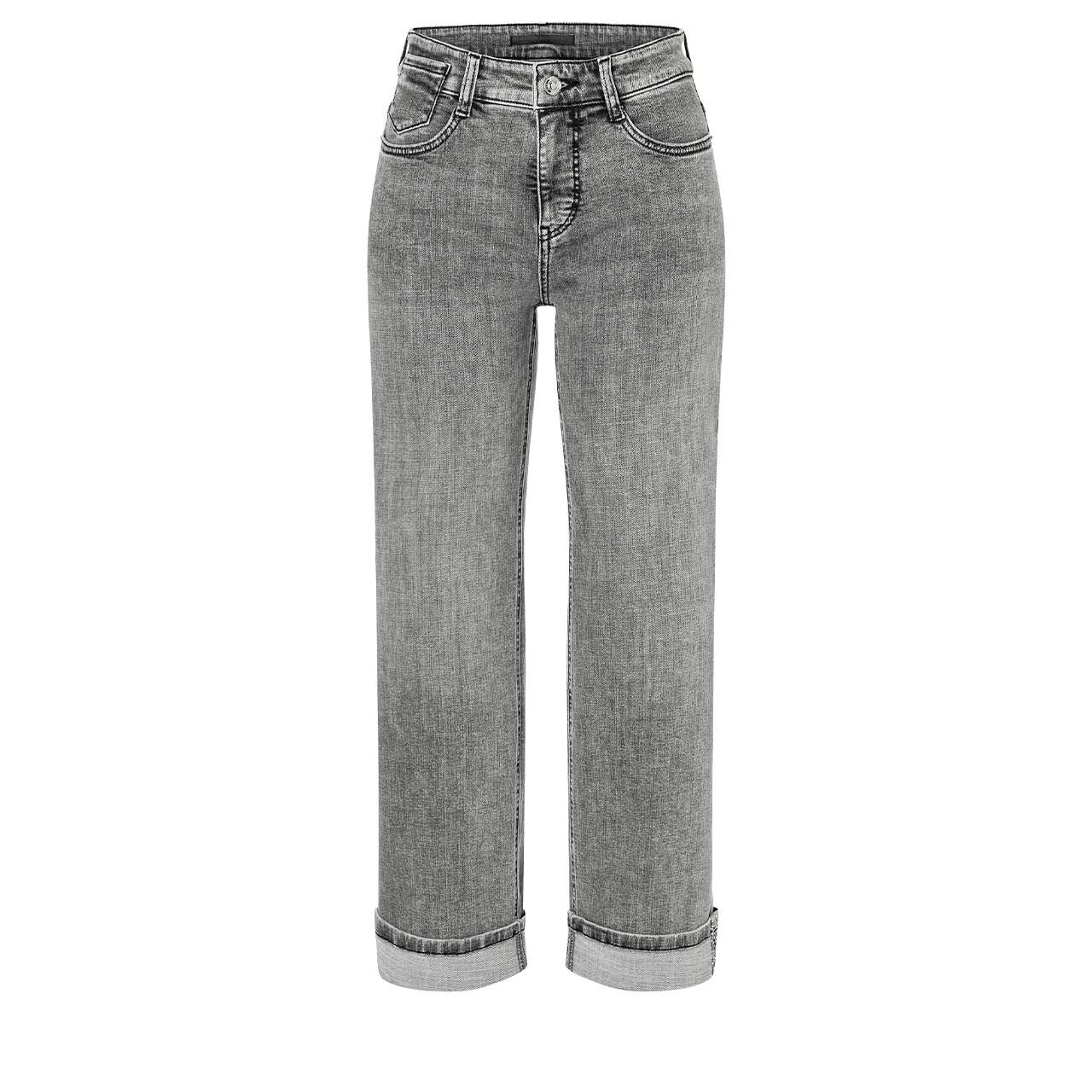 Stretch Damen 7/8 Jeans Laura von MAC in Grau angewaschen mit Strass, Vorderansicht