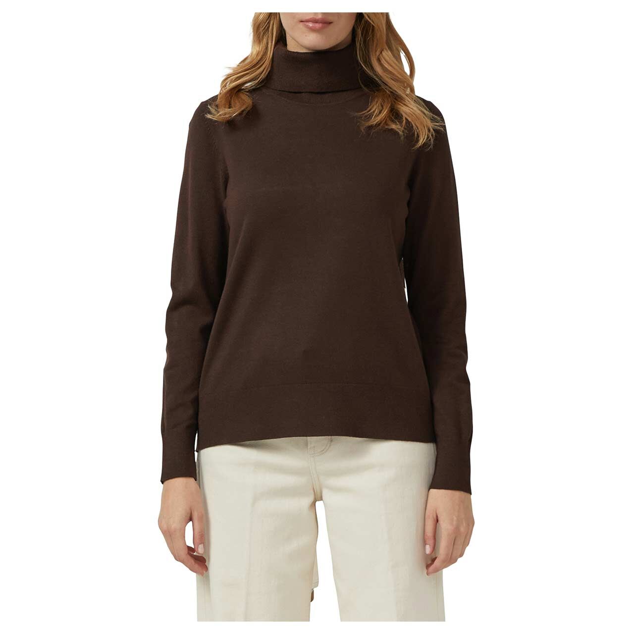 s.Oliver Damen Rollkragen Pullover in Dunkelbraun, Vorderansicht am Model