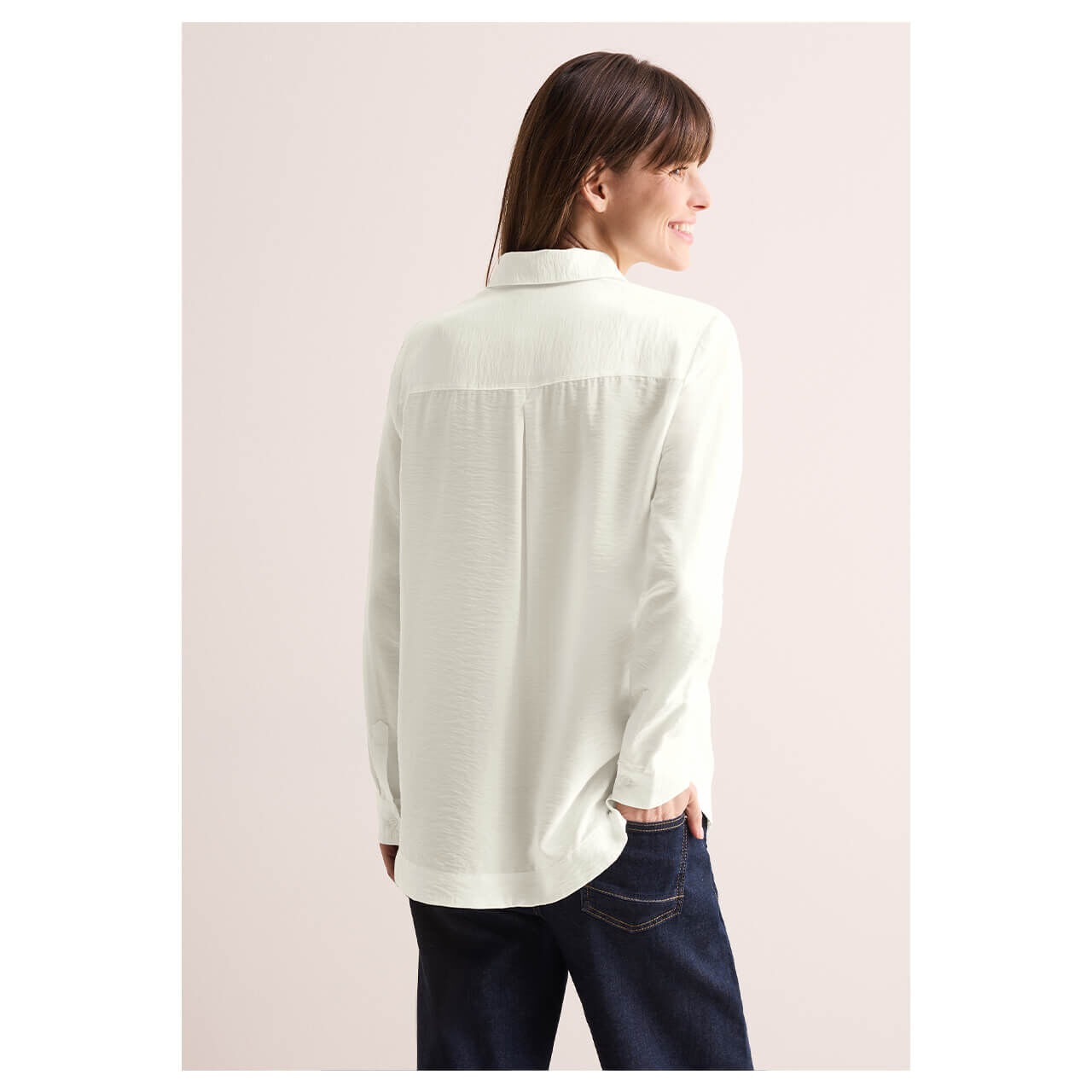 Cecil Damen Langarm Bluse Solid vanilla white