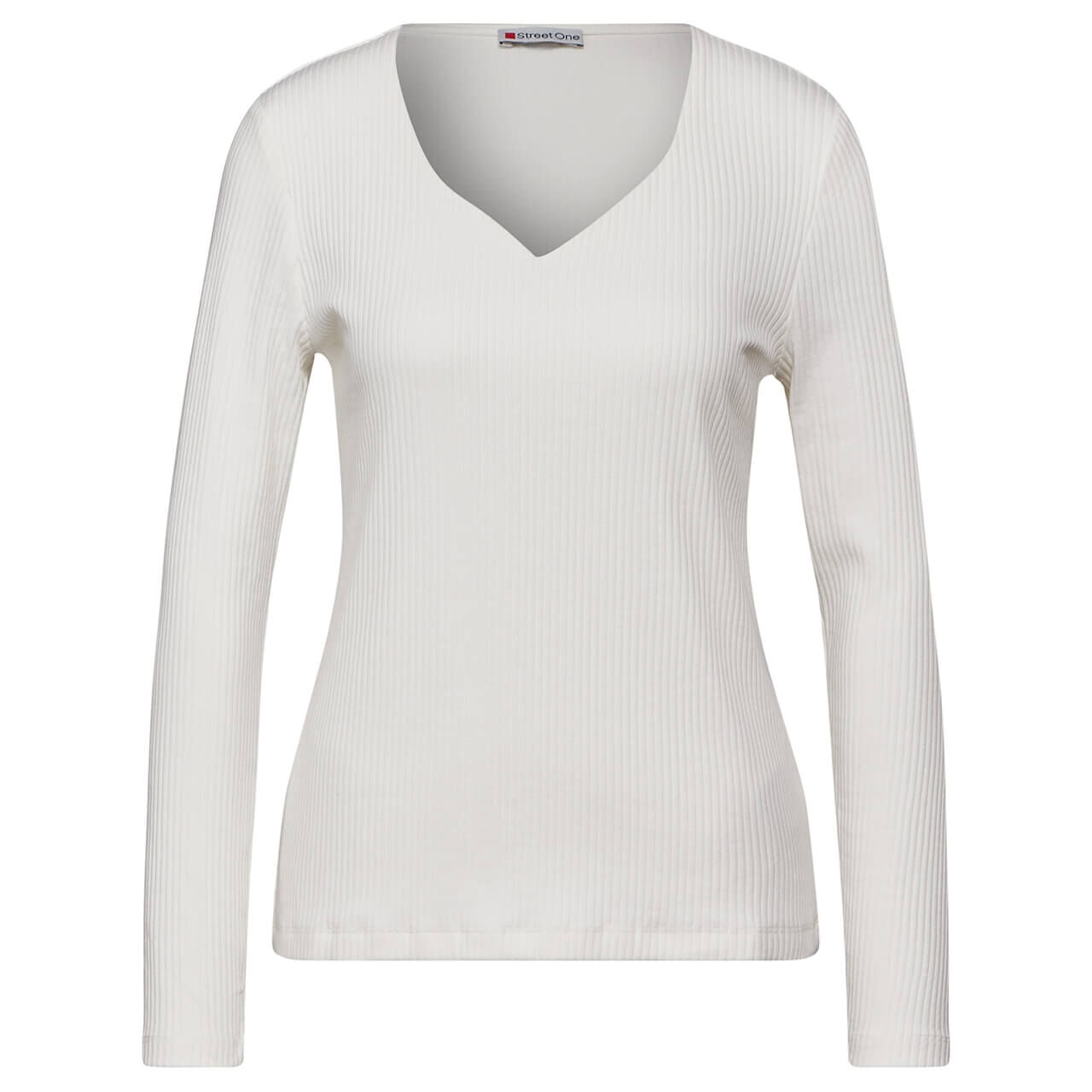 Street One Damen Langarm Shirt Heart Shape Rib off white