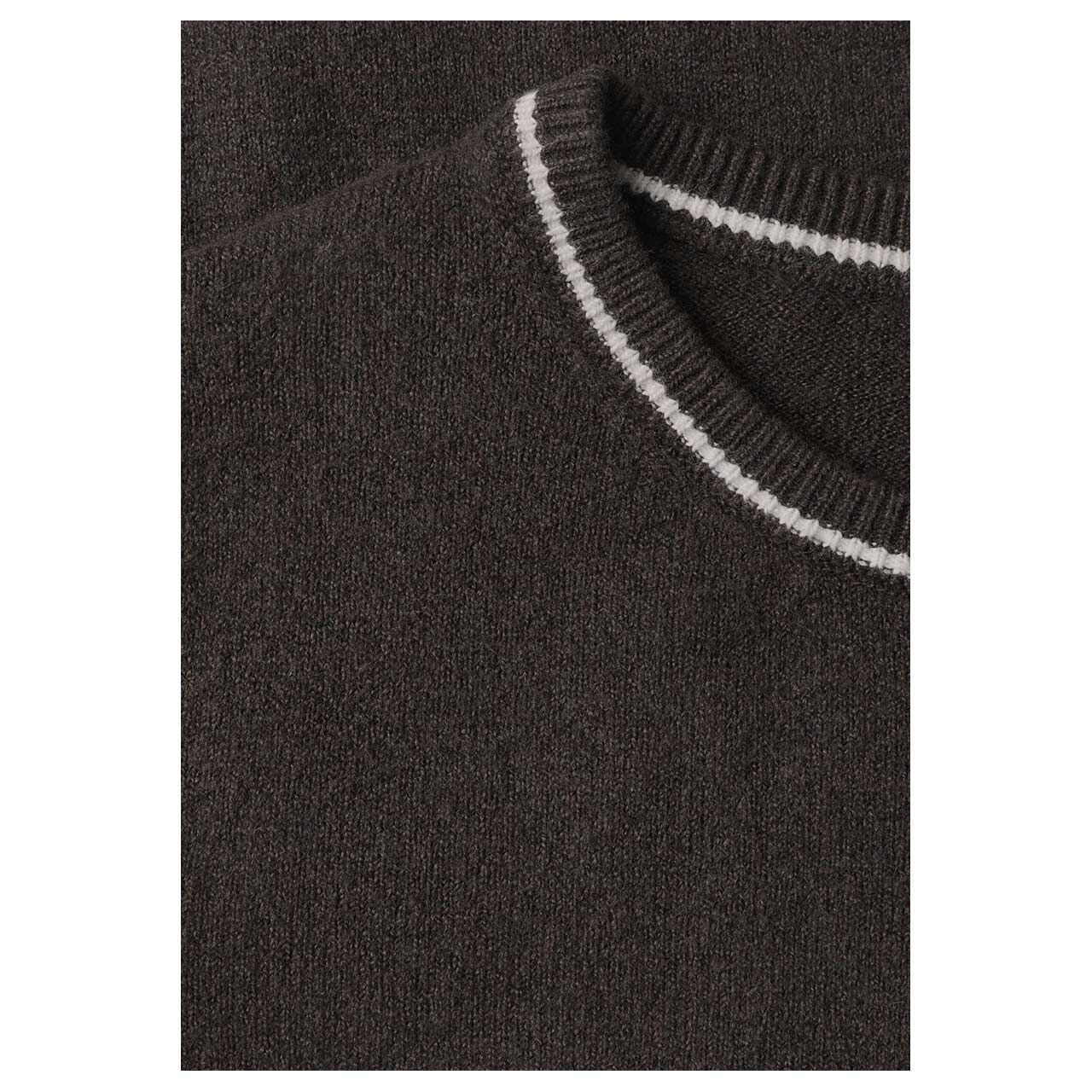 Street One Damen Kurzarm Pullover Cosy Sweater Collar Detail black coffee melange