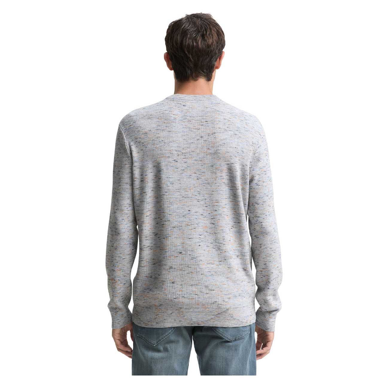 Herren Pullover Space Dye Crewneck von Tom Tailor in Hellgrau meliert, Vorderansicht am Model