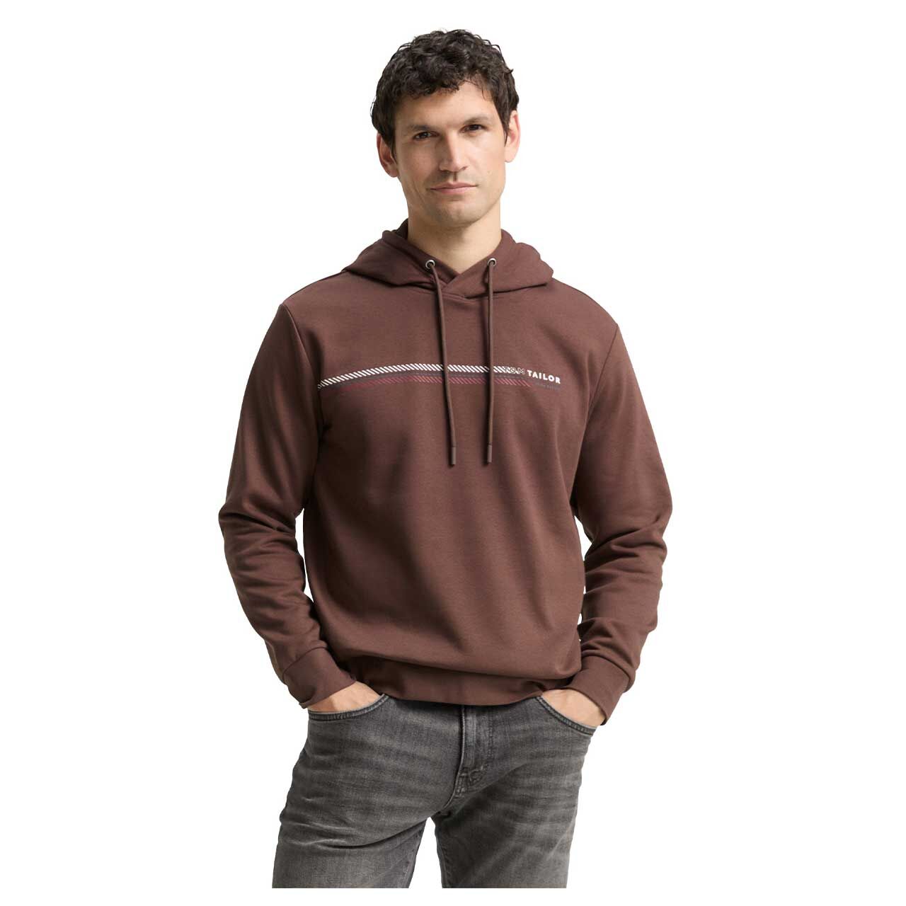 Herren Hoodie Sweatshirt von Tom Tailor in Braun mit Print, Vorderansicht Model