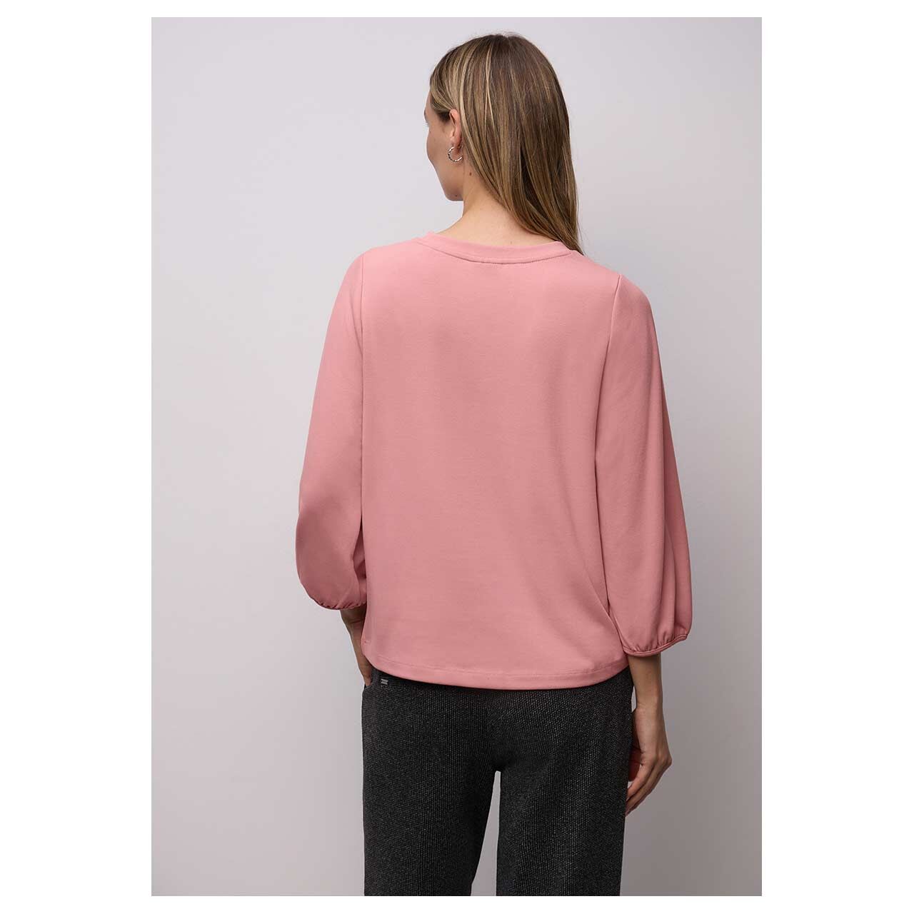 Damen 3/4 Arm Shirt Uni Jacquard von Street One in Rosa, Rückansicht am Model