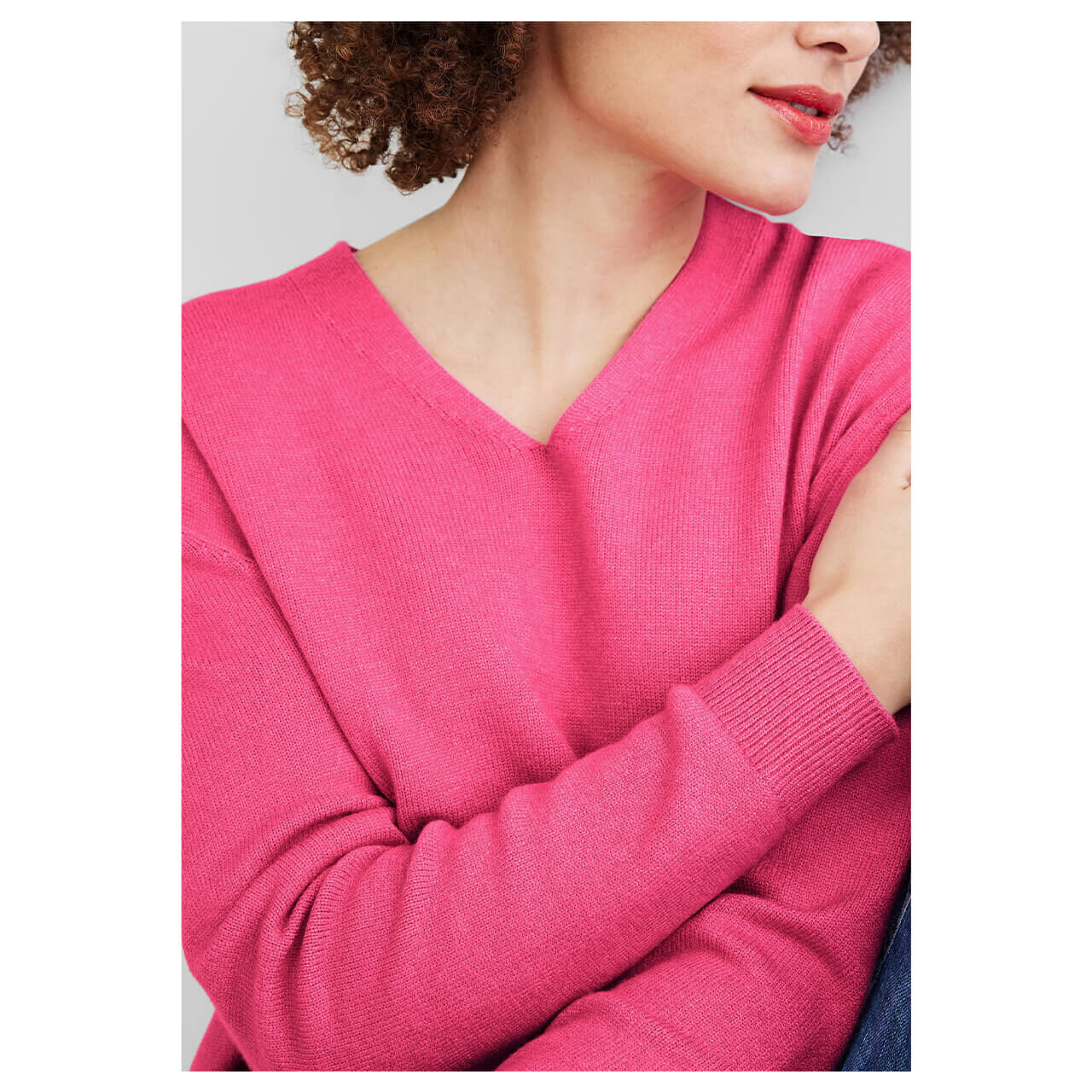 Street One Soft V-neck Pullover berry rose melange