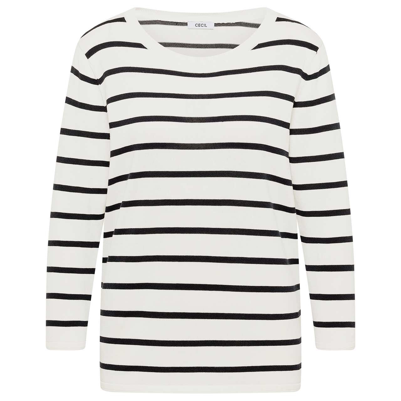 Cecil Damen 3/4 Arm Pullover Striped Roundneck Sweater vanilla white